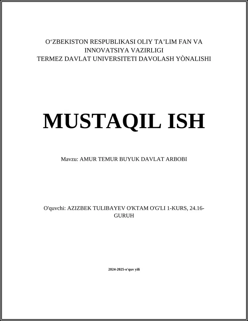 AMUR TEMUR BUYUK DAVLAT ARBOBI