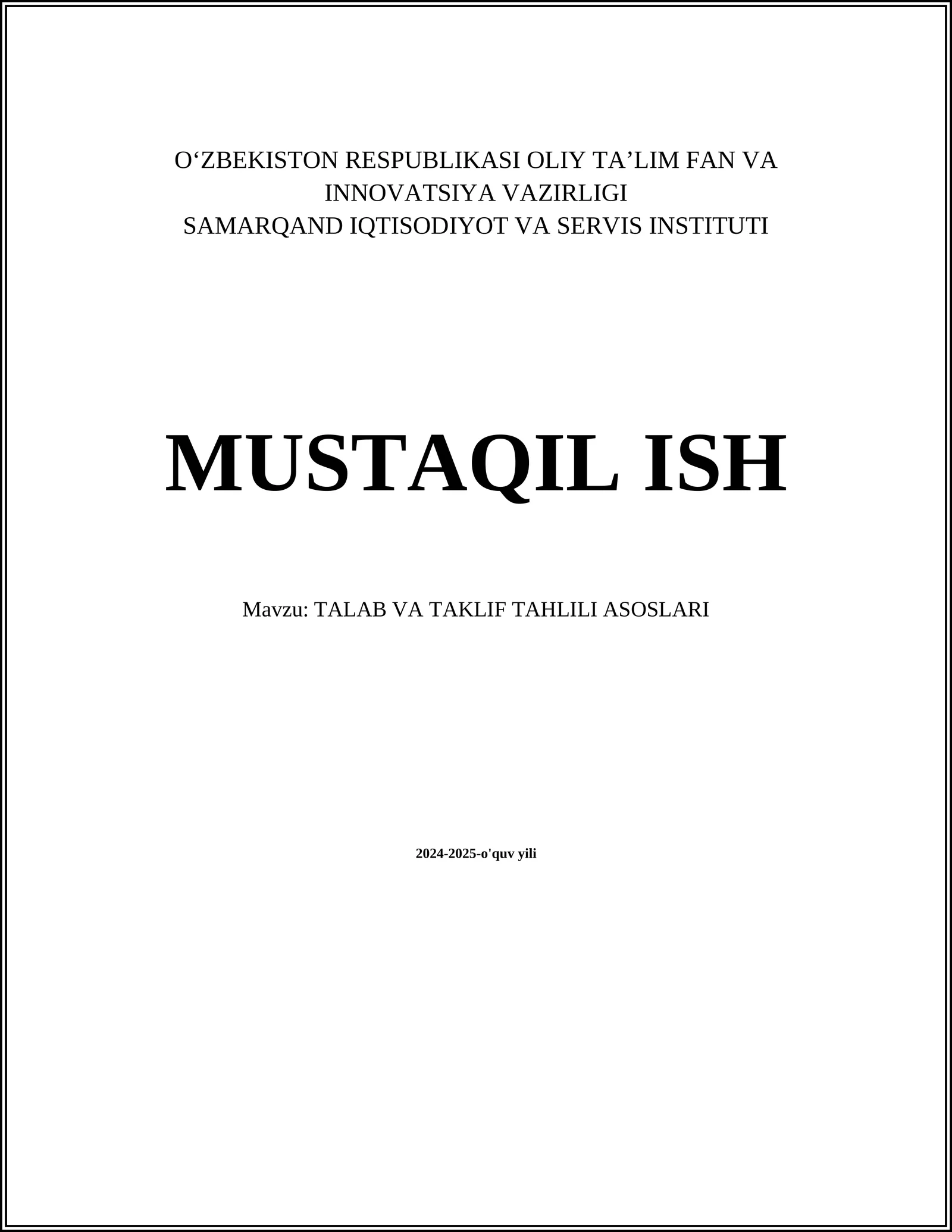 TALAB VA TAKLIF TAHLILI ASOSLARI
