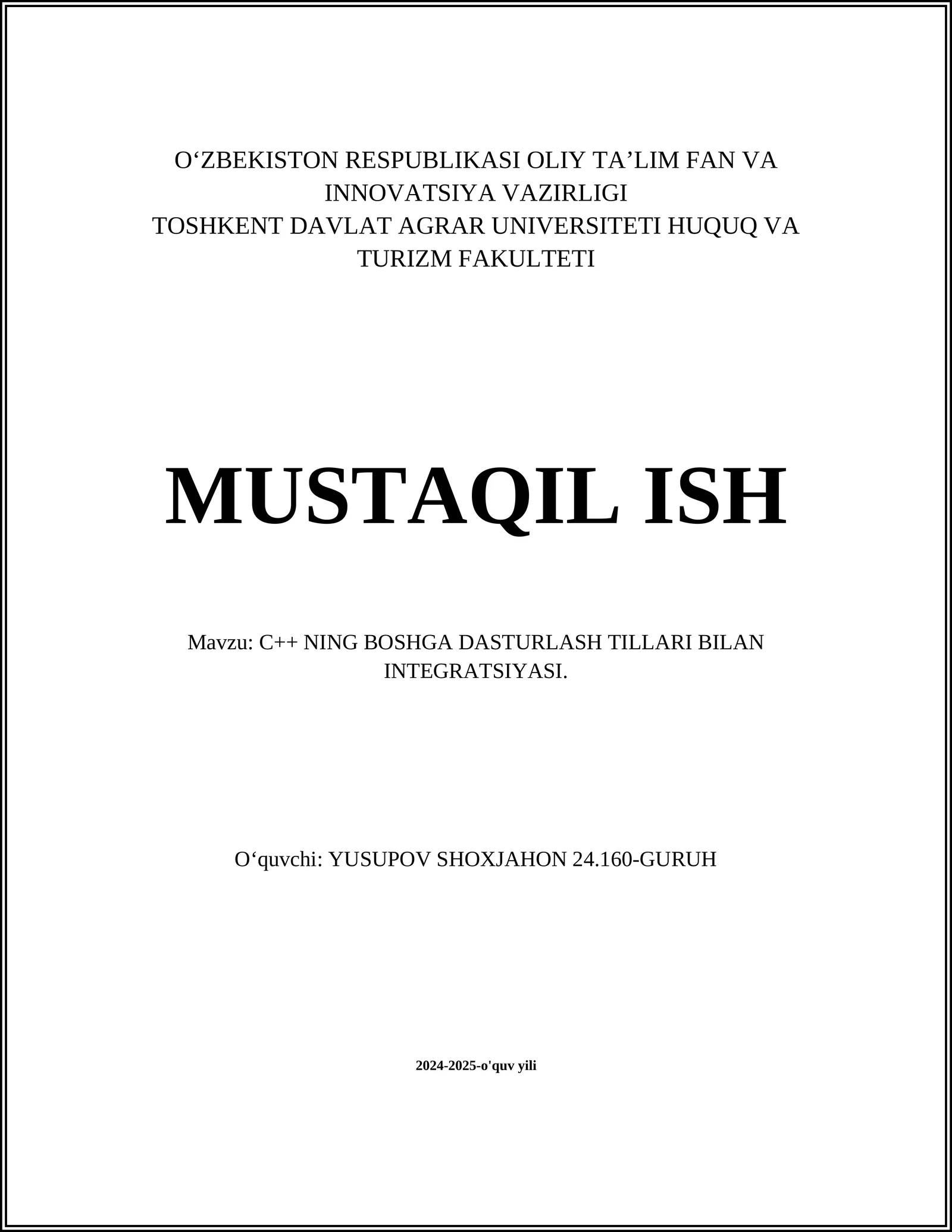 C++ NING BOSHGA DASTURLASH TILLARI BILAN INTEGRATSIYASI