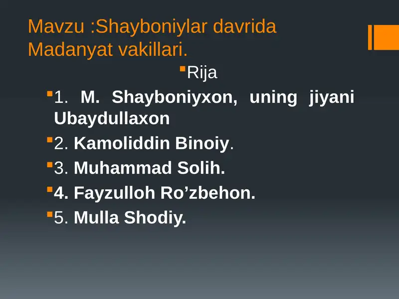 Shayboniylar davrida Madanyat vakillari