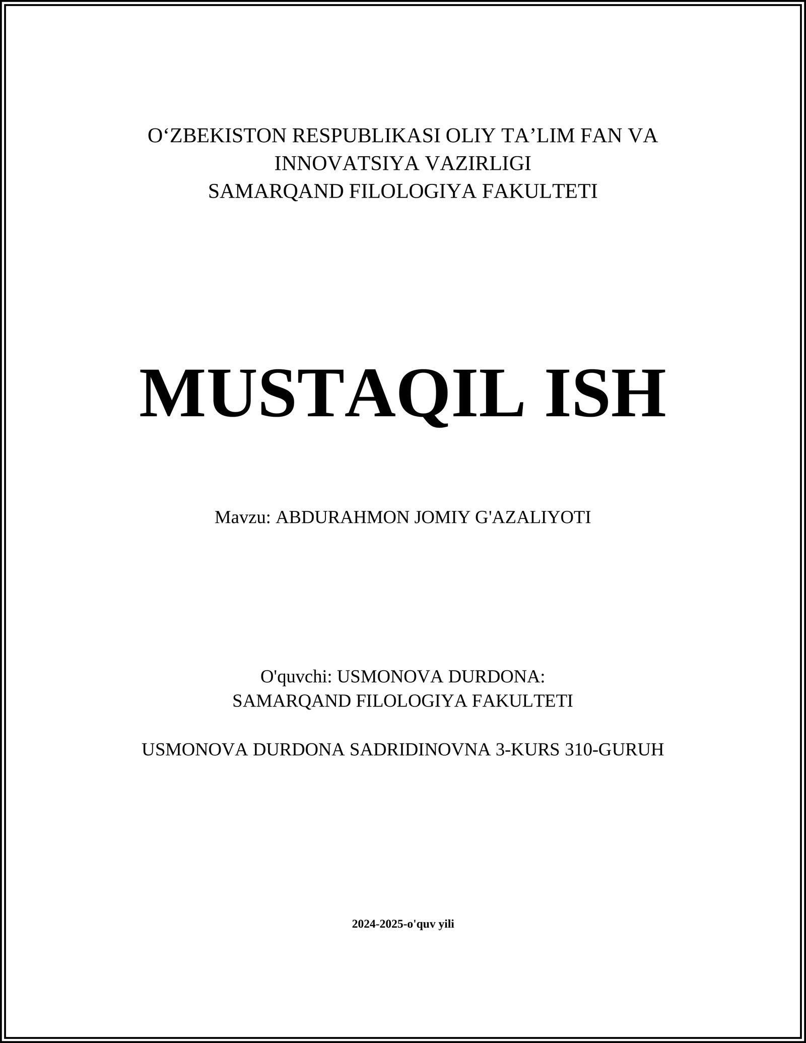 ABDURAHMON JOMIY G'AZALIYOTI