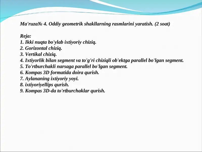 Oddiy geometrik shakllarning rasmlarini yaratish