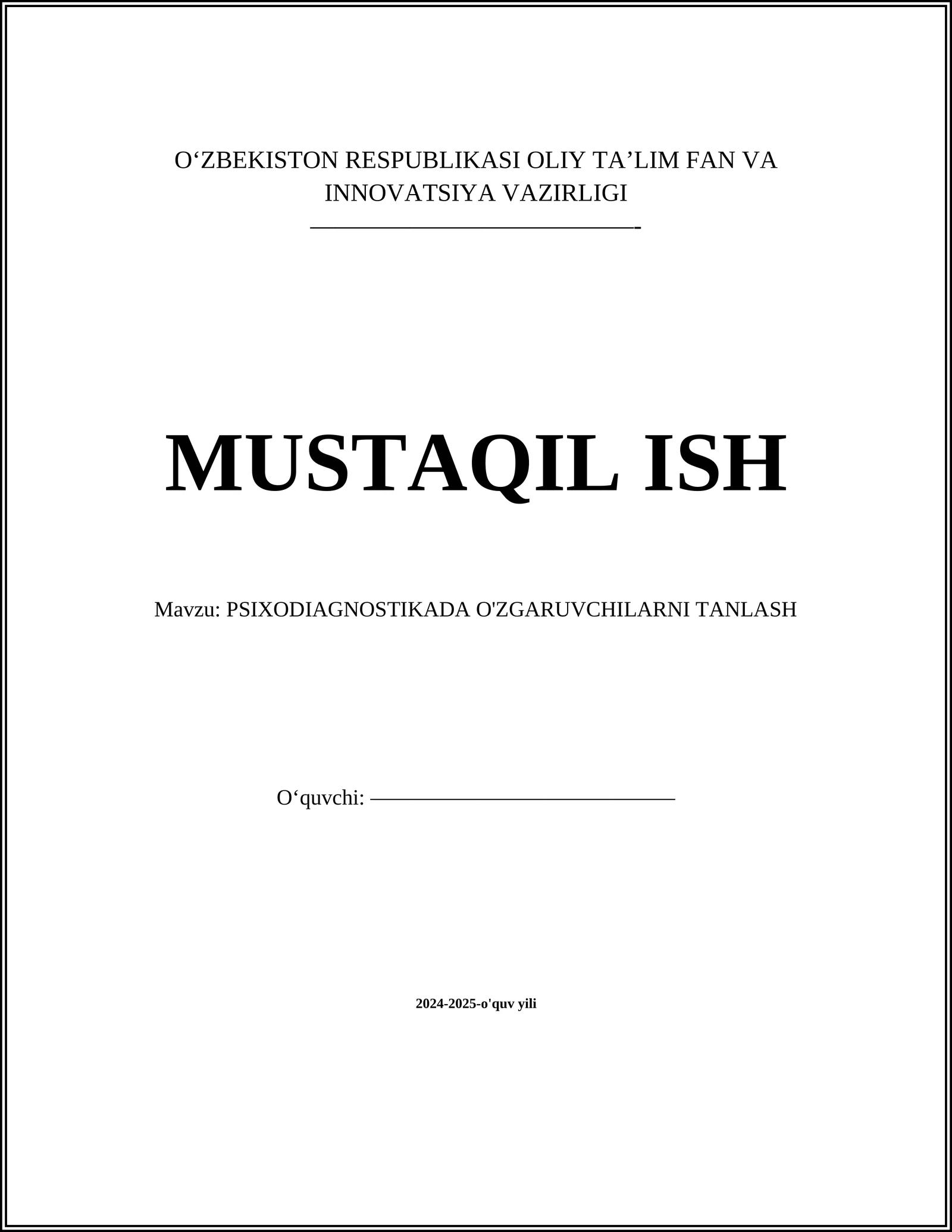PSIXODIAGNOSTIKADA O'ZGARUVCHILARNI TANLASH