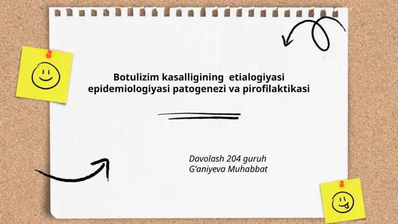 Botulizim kasalligining etialogiyasi epidemiologiyasi patogenezi va pirofilaktikasi