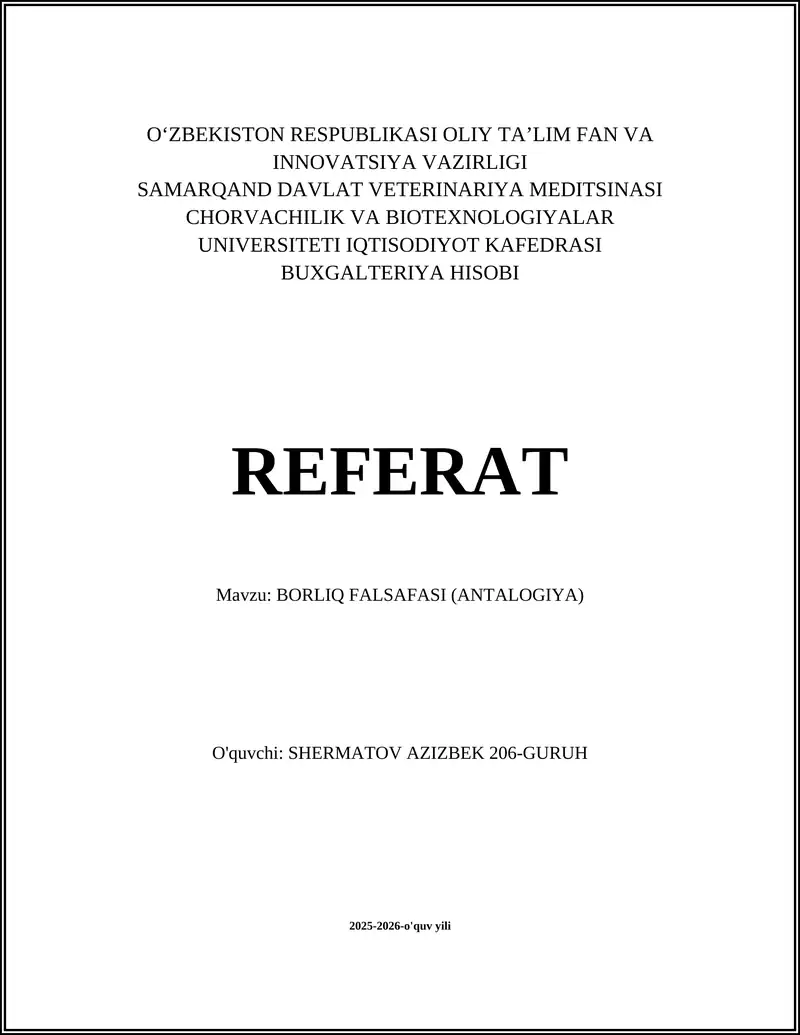 Borliq Falsafasi (Antalogiya)