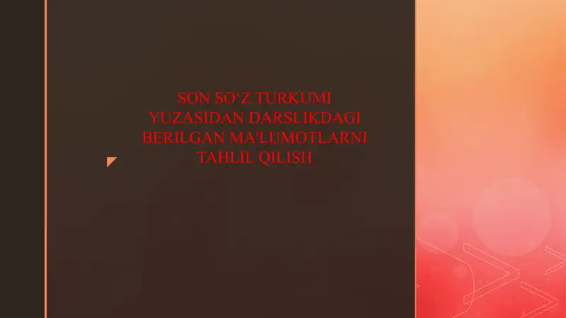 SON SO‘Z TURKUMI YUZASIDAN DARSLIKDAGI BERILGAN MA'LUMOTLARNI TAHLIL QILISH