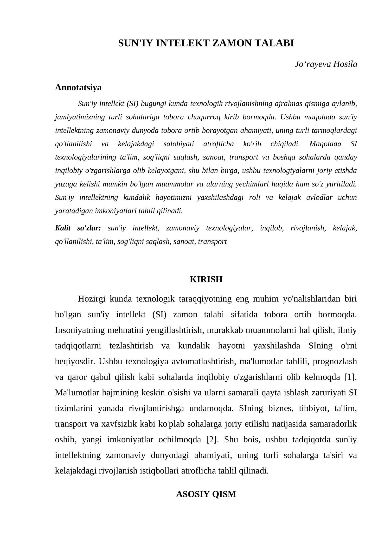 SUN'IY INTELEKT ZAMON TALABI