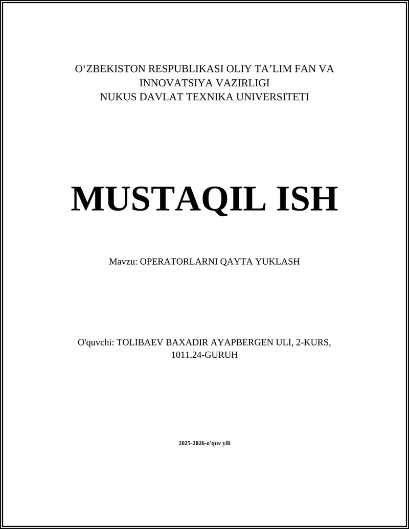 OPERATORLARNI QAYTA YUKLASH