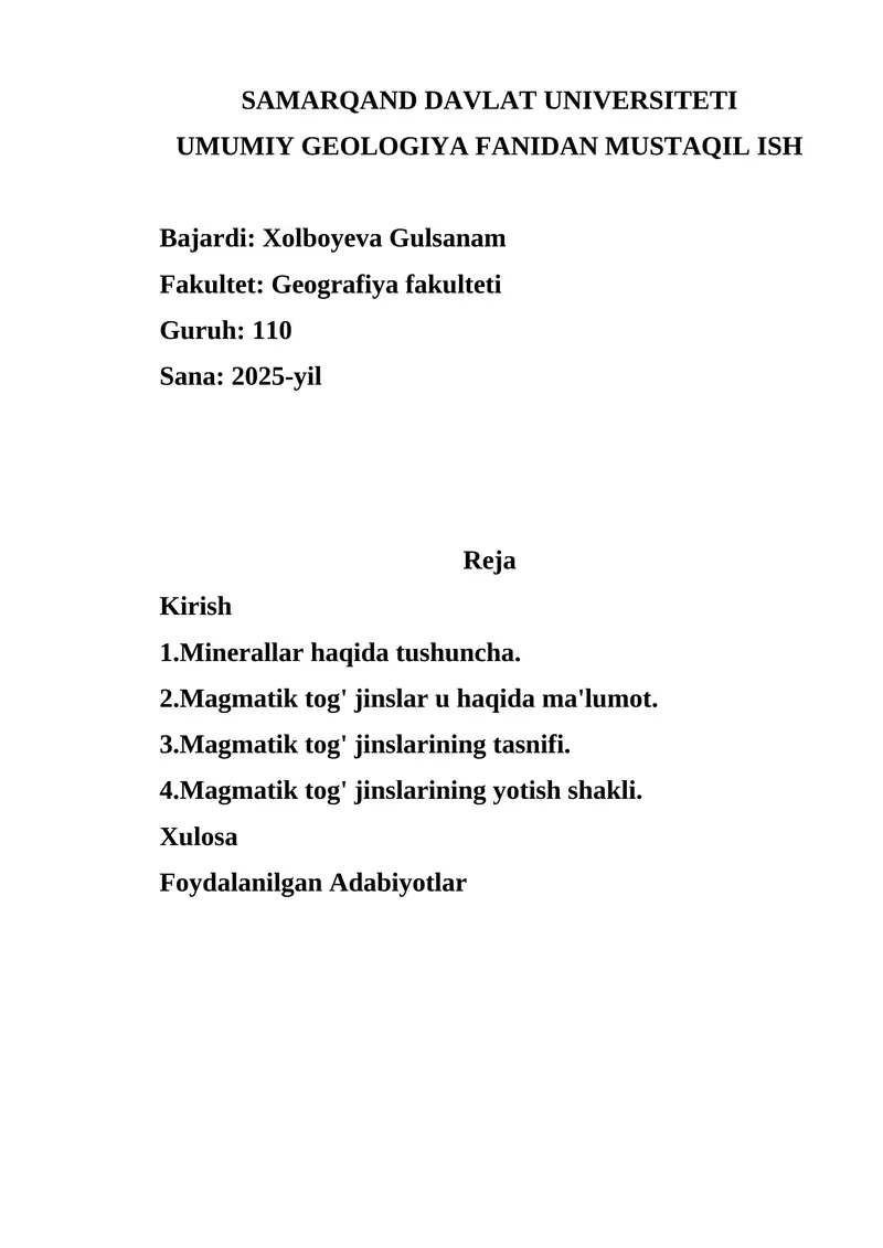 Minerallar haqida tushuncha