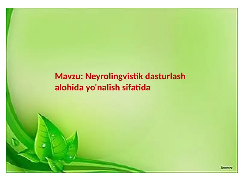 Neyrolingvistik dasturlash alohida yo'nalish sifatida