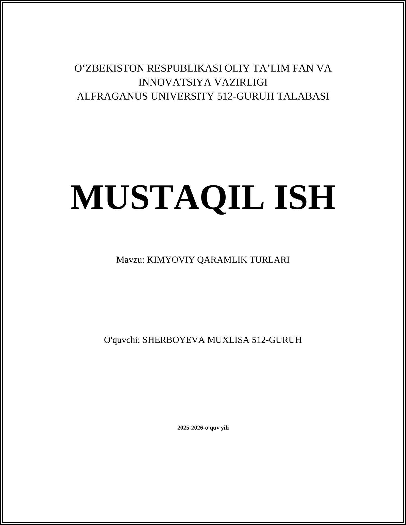 KIMYOVIY QARAMLIK TURLARI