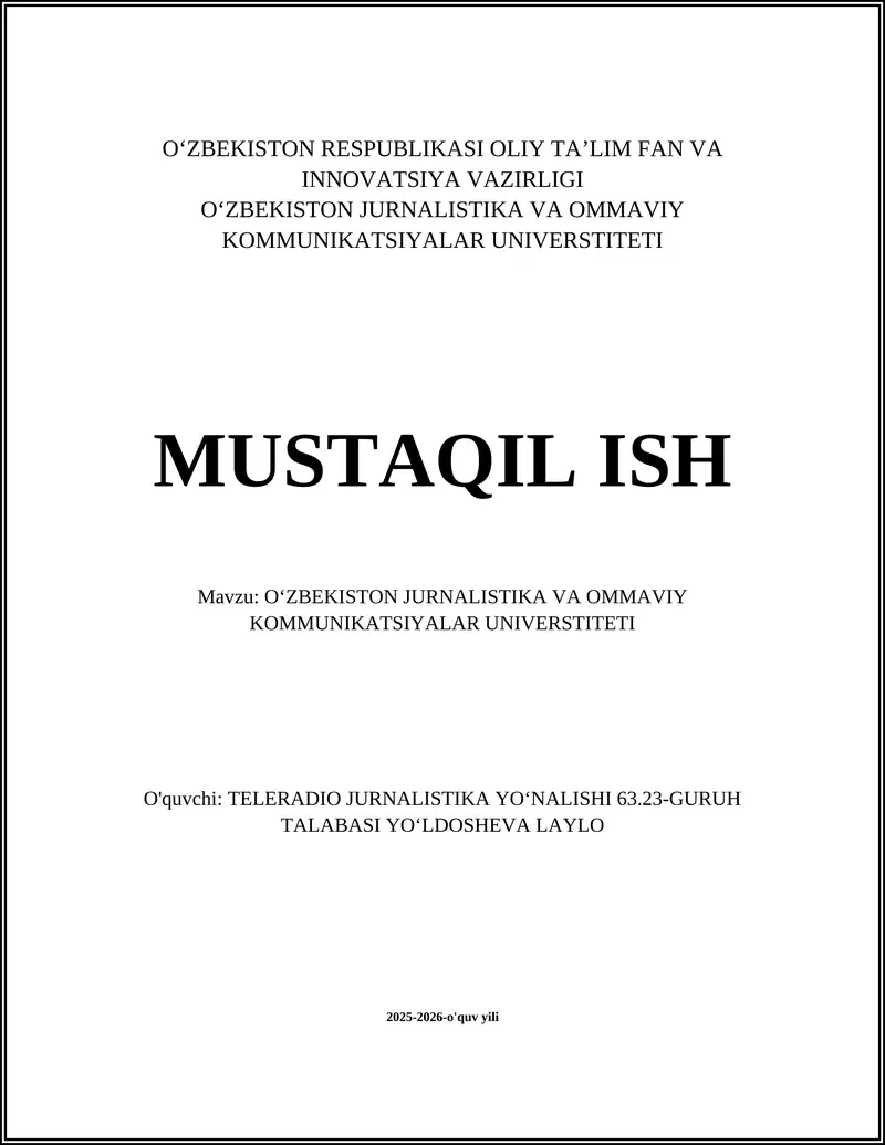 O‘zbekiston Jurnalistika va Ommaviy Kommunikatsiyalar Universiteti