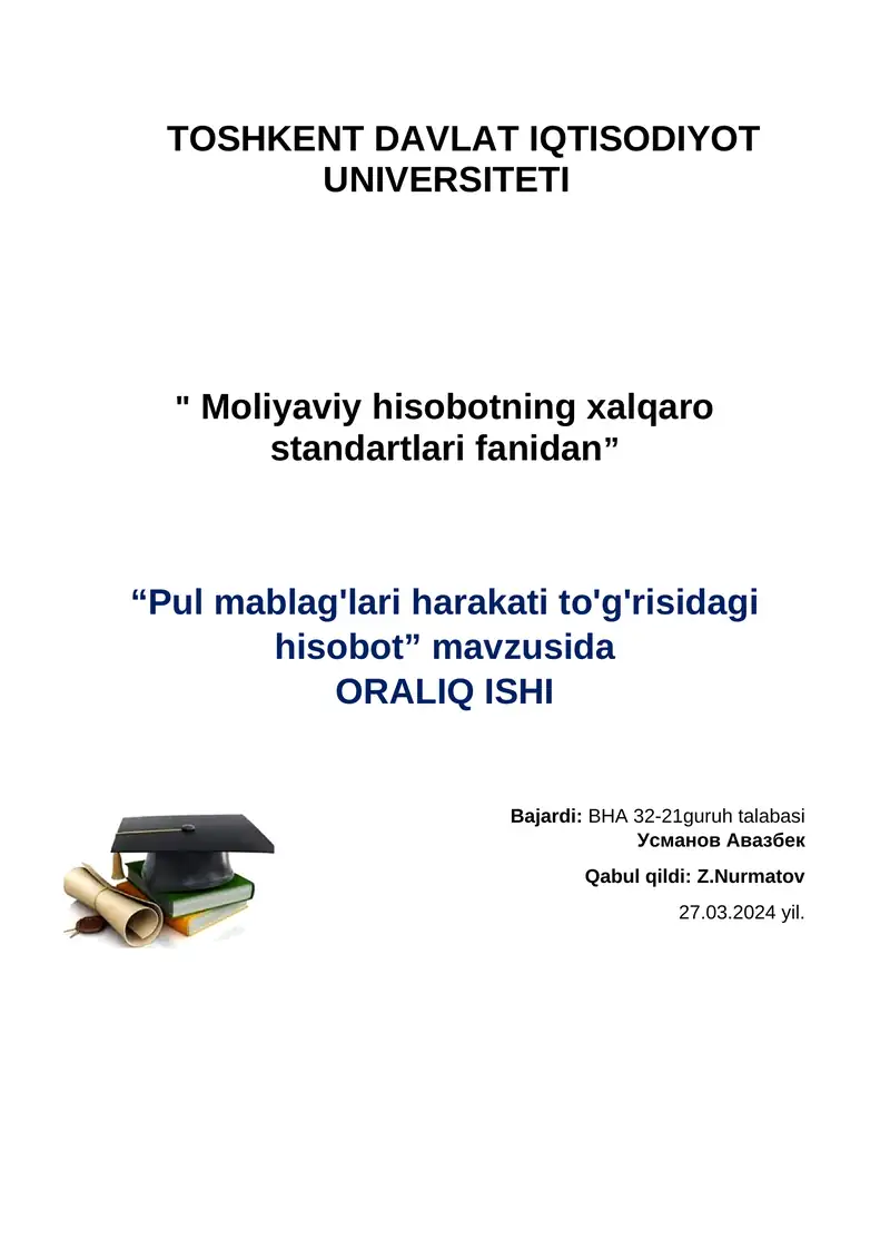 "Pul mablag'lari harakati to'g'risidagi hisobot"