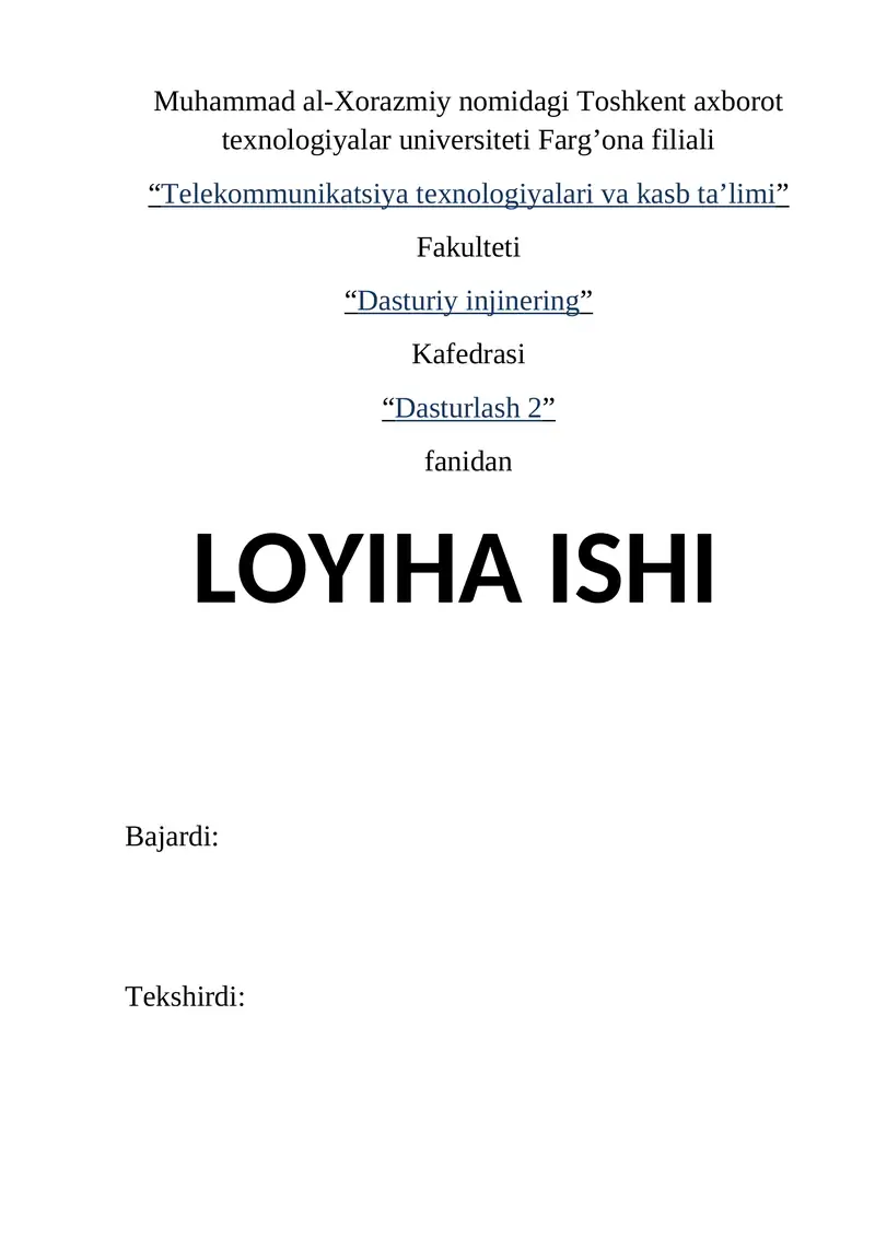 KADRLAR BO`LIMINI AVTOMATLASHTIRILGAN ISH O`RNI YARATISH
