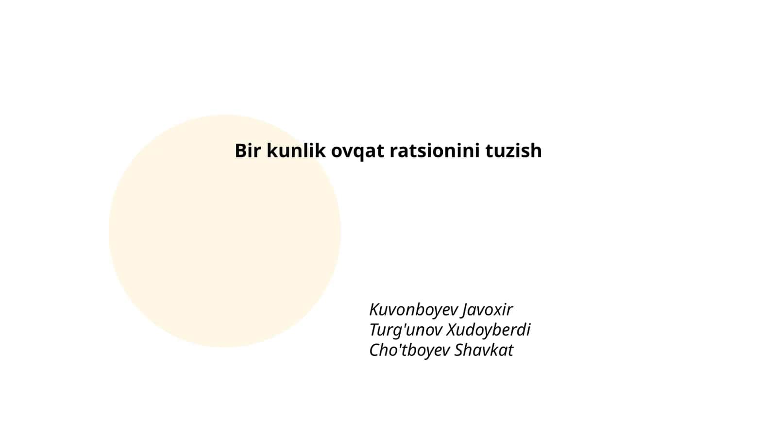 Bir kunlik ovqat ratsionini tuzish