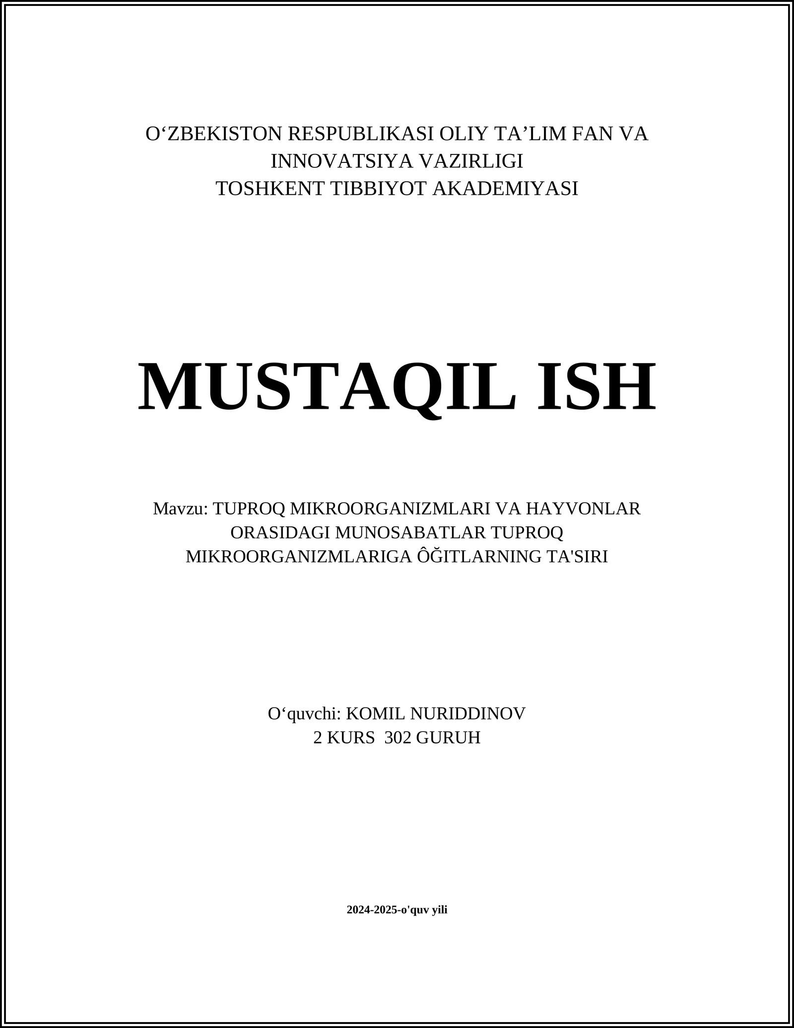 Tuproq Mikroorganizmlari va Hayvonlar Orasidagi Munosabatlar