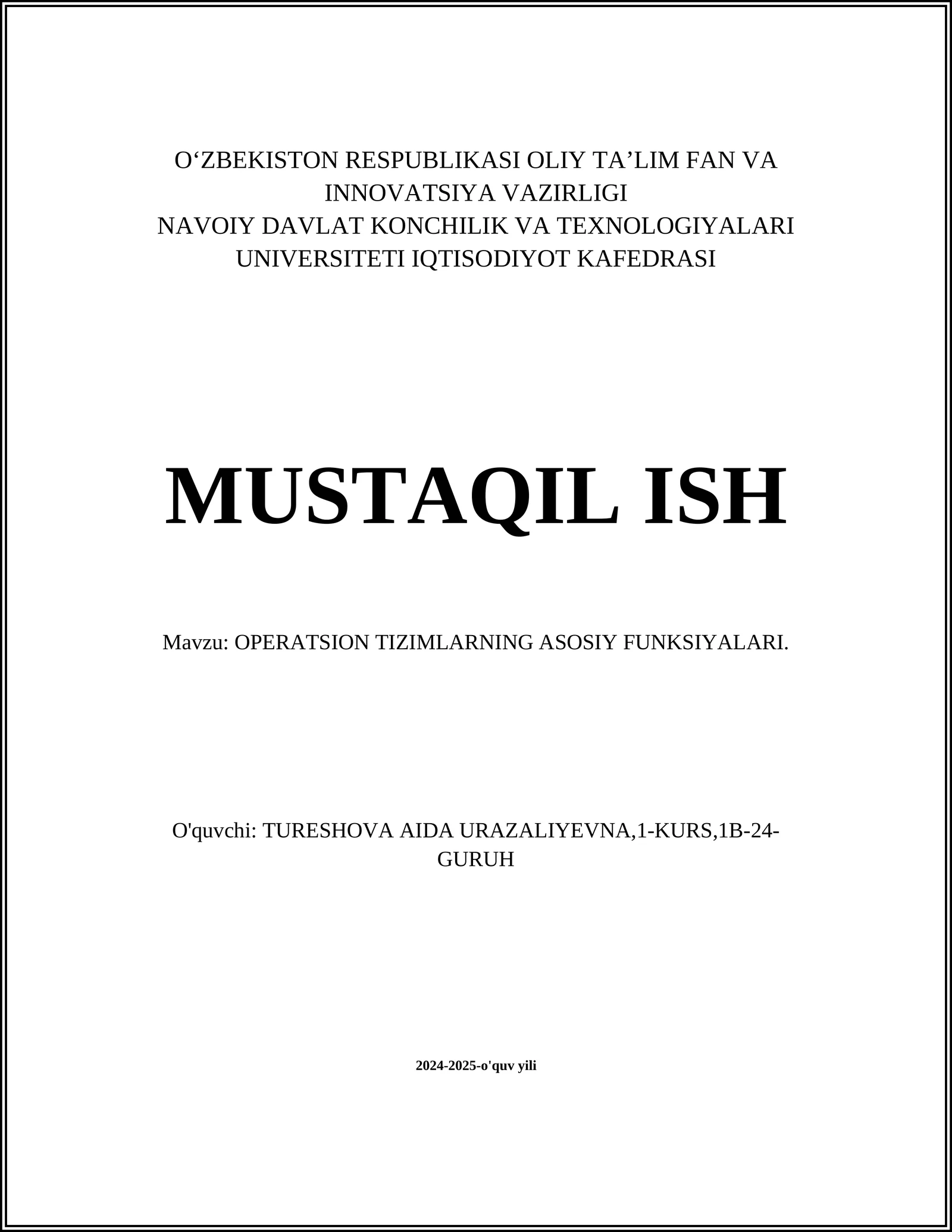 OPERATSION TIZIMLARNING ASOSIY FUNKSIYALARI