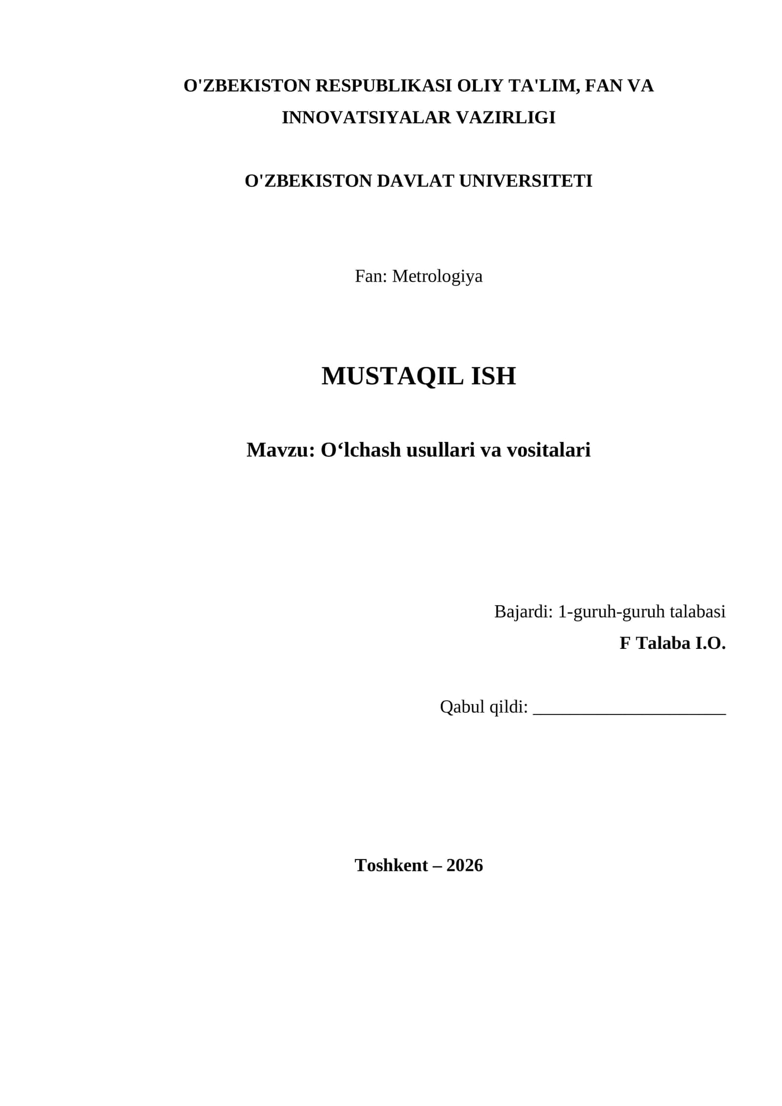 O‘lchash usullari va vositalari