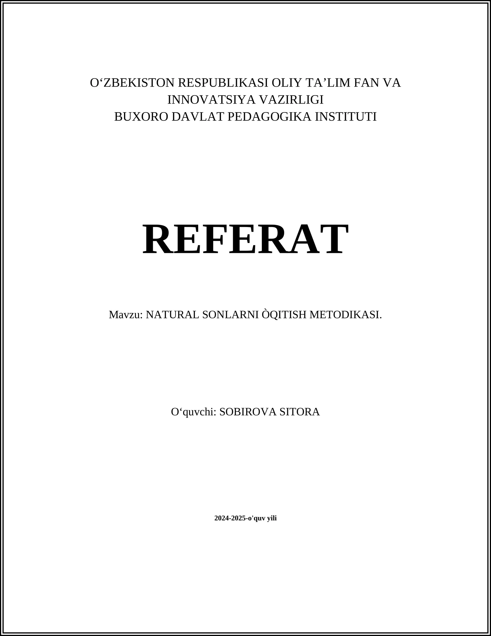 NATURAL SONLARNI ÒQITISH METODIKASI