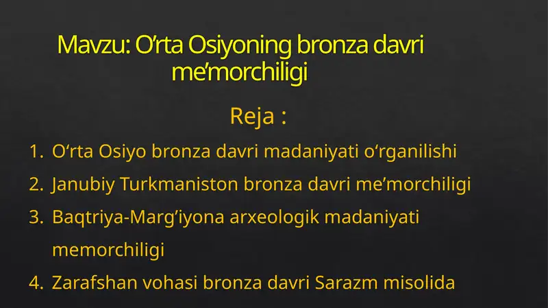 O’rta Osiyoning bronzadavri me’morchiligi