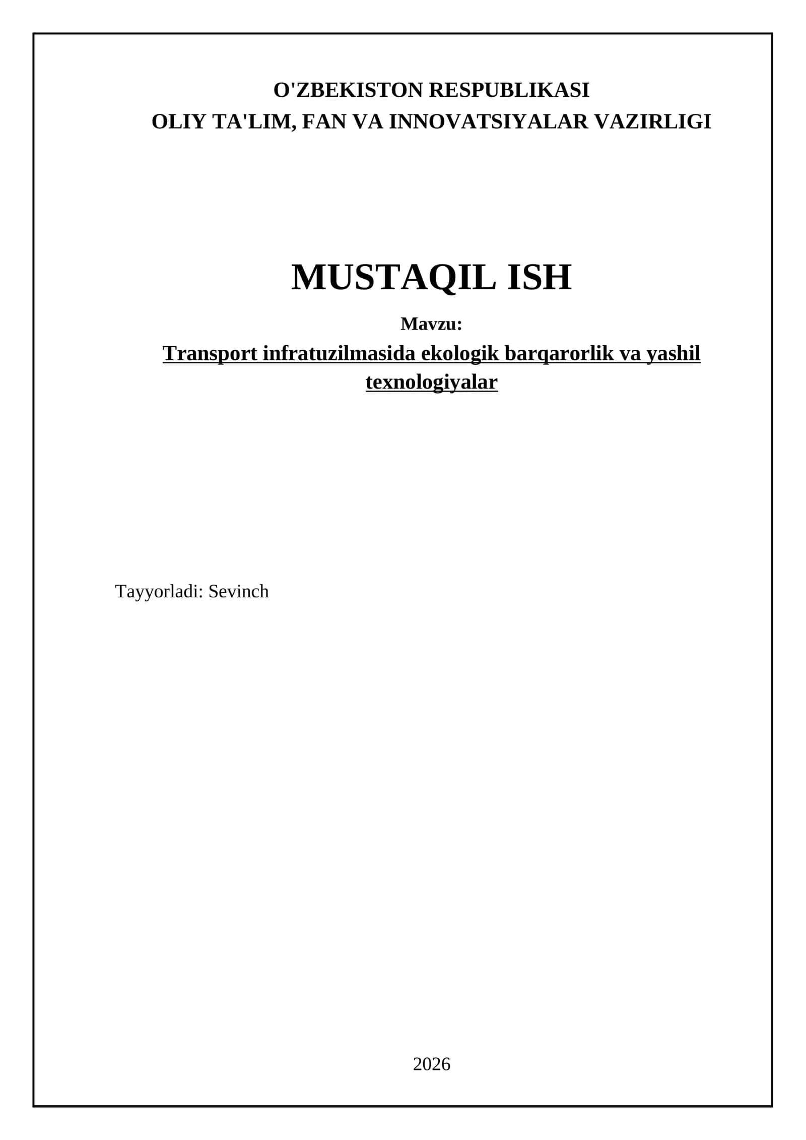 Transport infratuzilmasida ekologik barqarorlik va yashil texnologiyalar