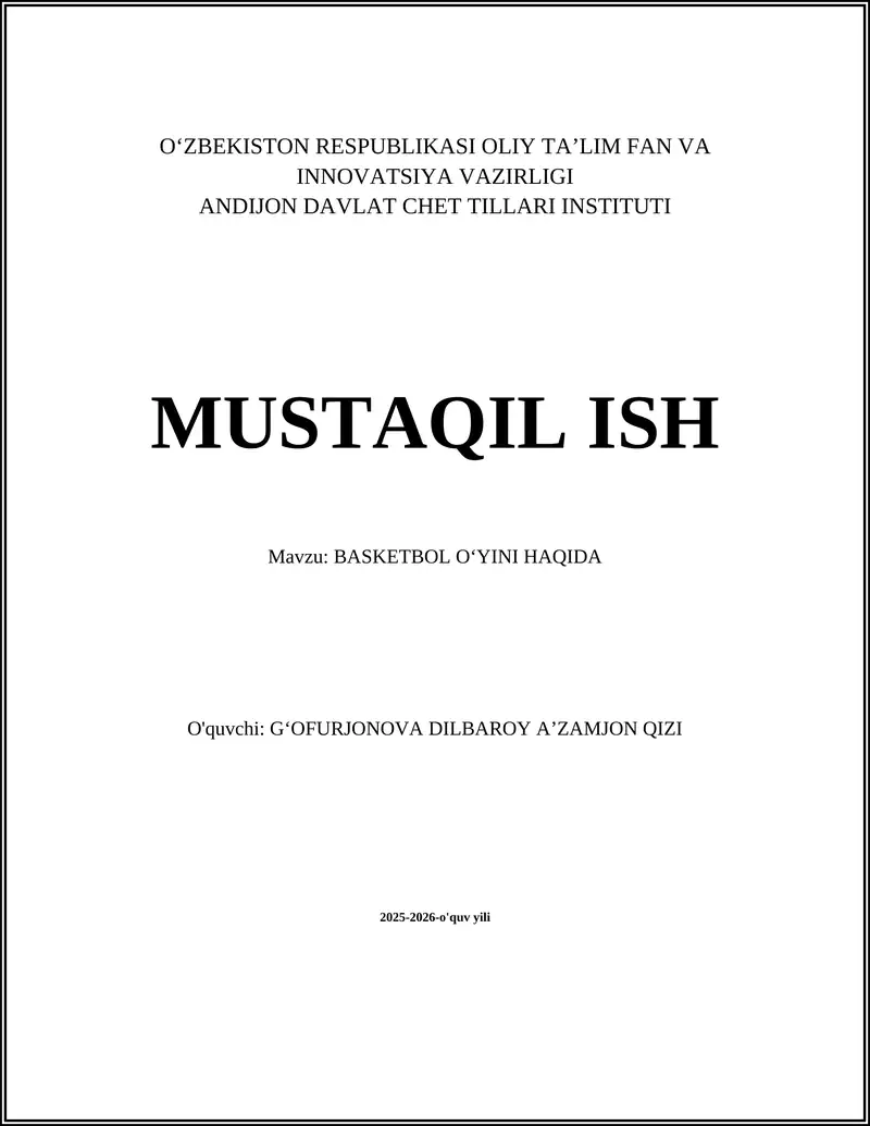 BASKETBOL OʻYINI HAQIDA