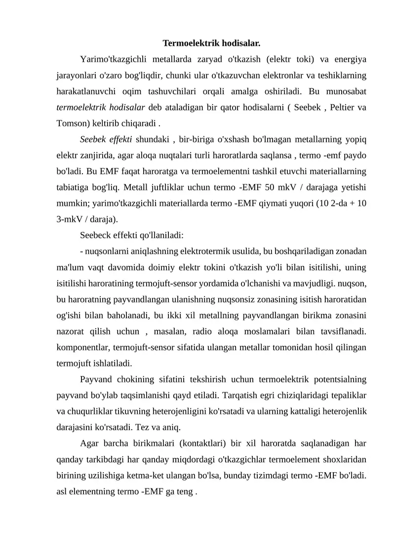 Termoelektrik hodisalar