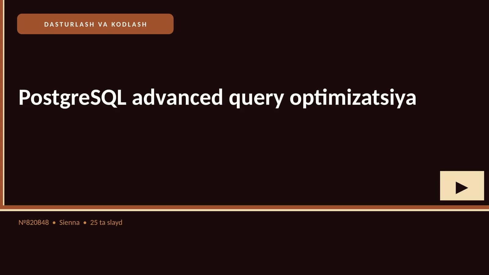 PostgreSQL advanced query optimizatsiya