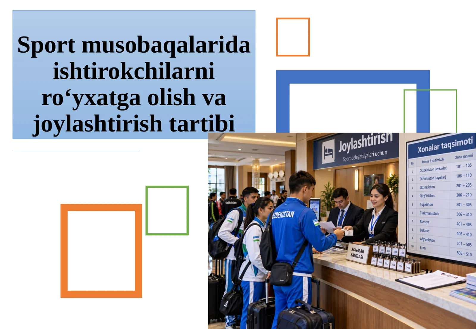 Sport musobaqalarida ishtirokchilarni ro‘yxatga olish va joylashtirish tartibi
