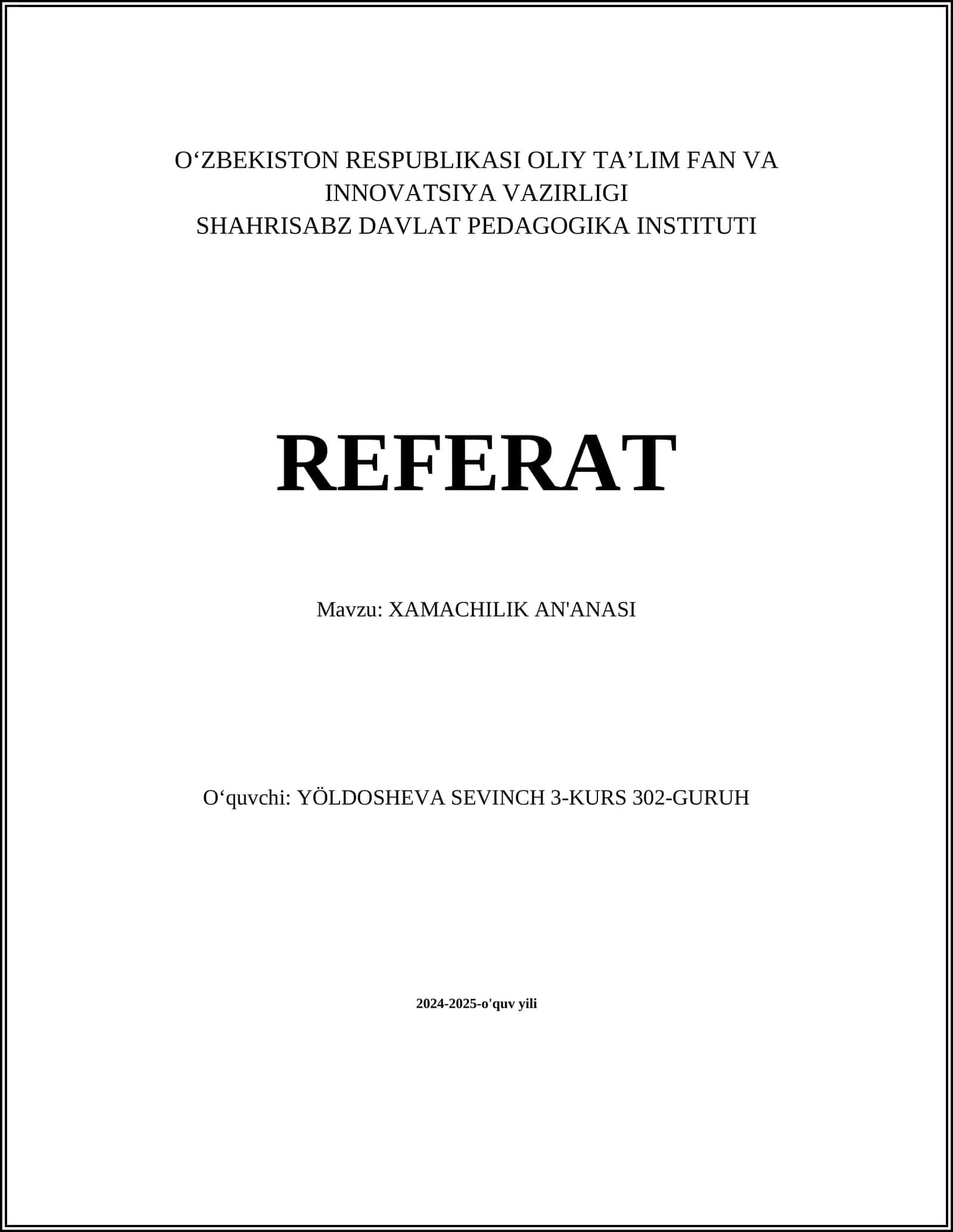 XAMACHILIK AN'ANASI