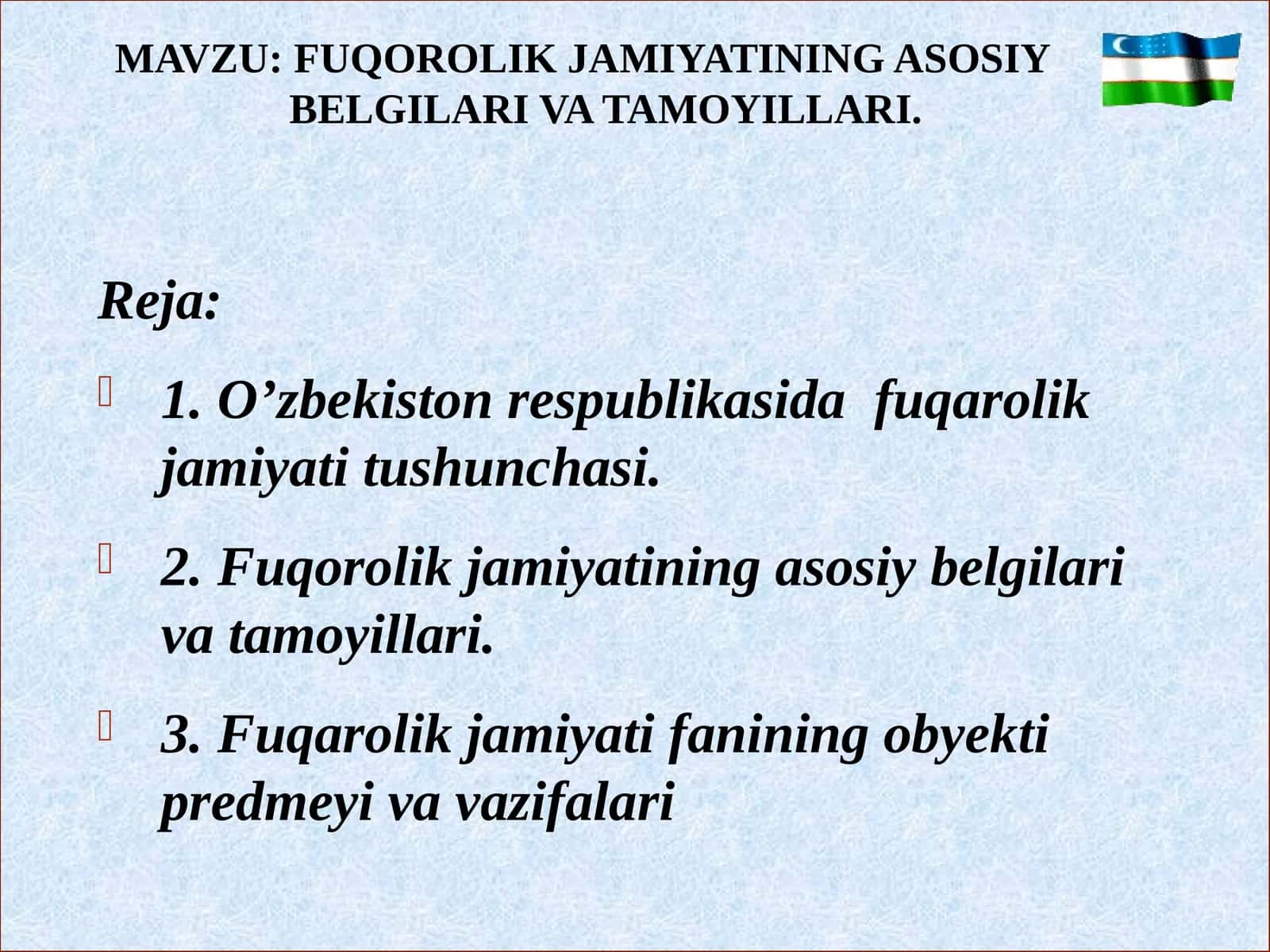 FUQOROLIK JAMIYATINING ASOSIY BELGILARI VA TAMOYILLARI