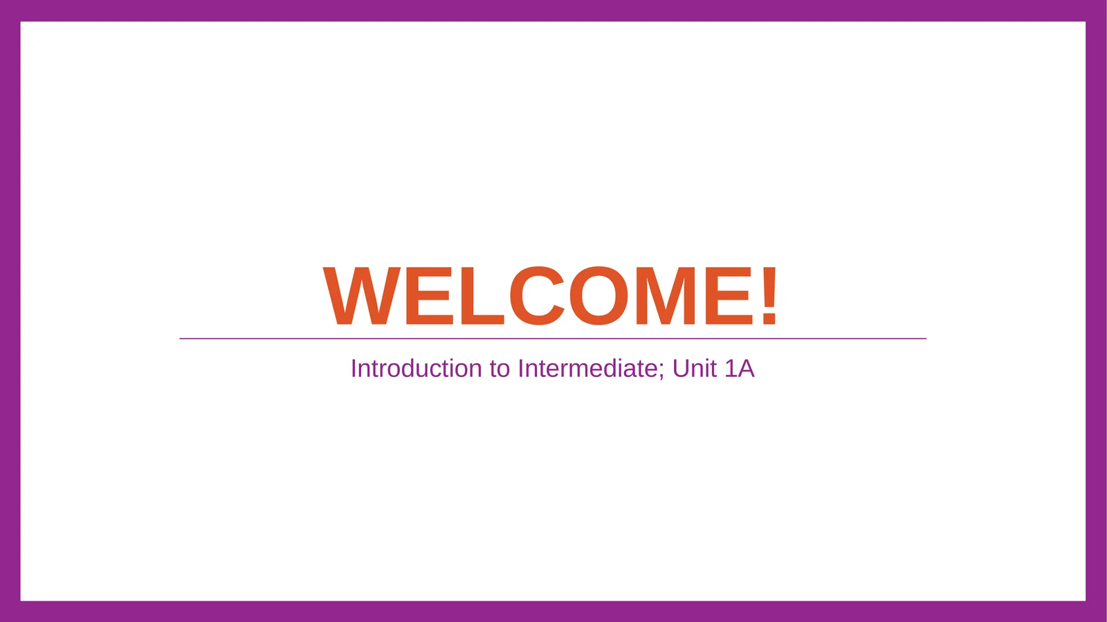 Introduction to Intermediate; Unit 1A
