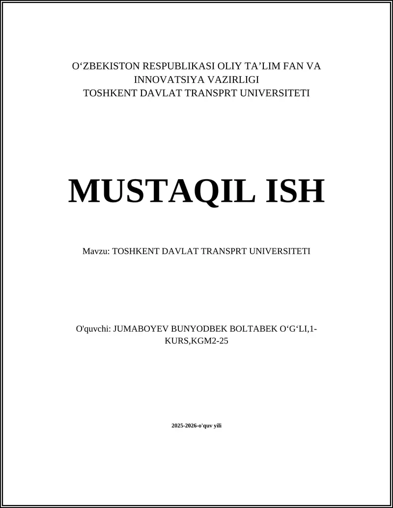 Toshkent Davlat Transport Universiteti