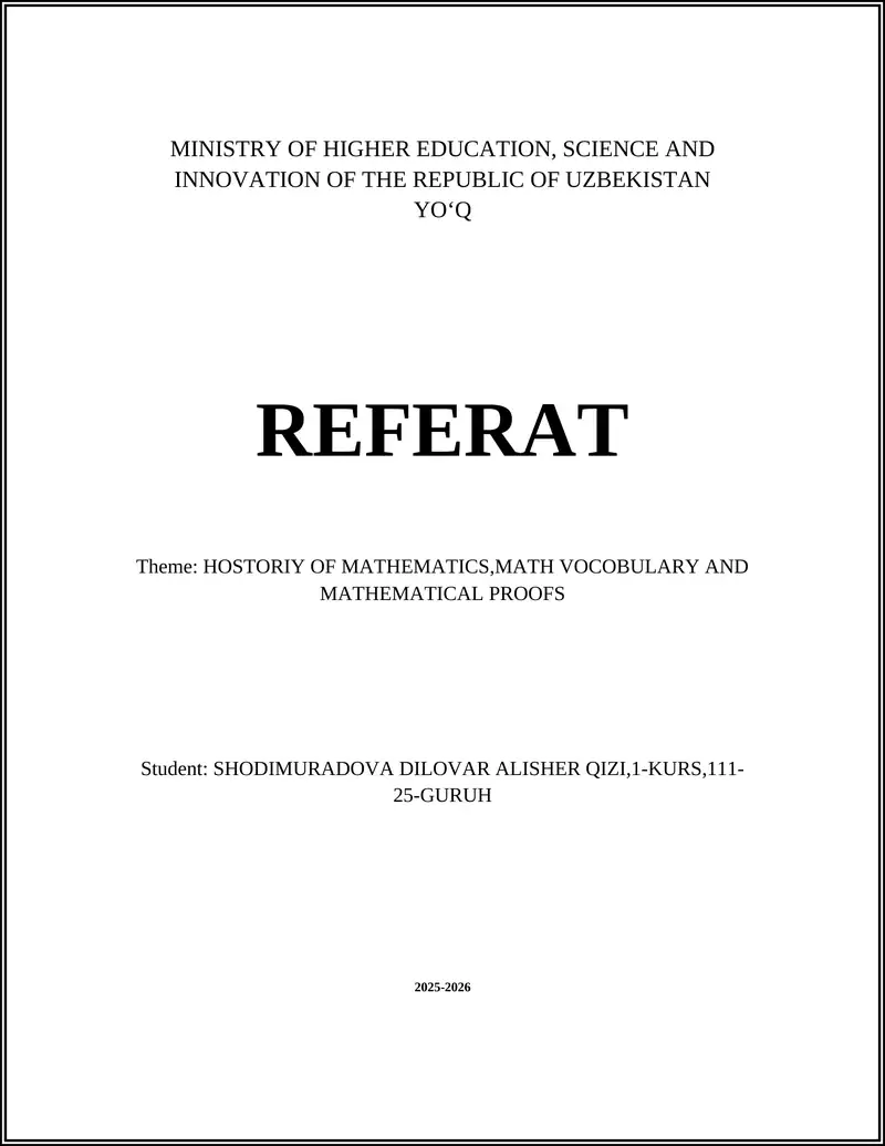 HOSTORIY OF MATHEMATICS,MATH VOCOBULARY AND MATHEMATICAL PROOFS