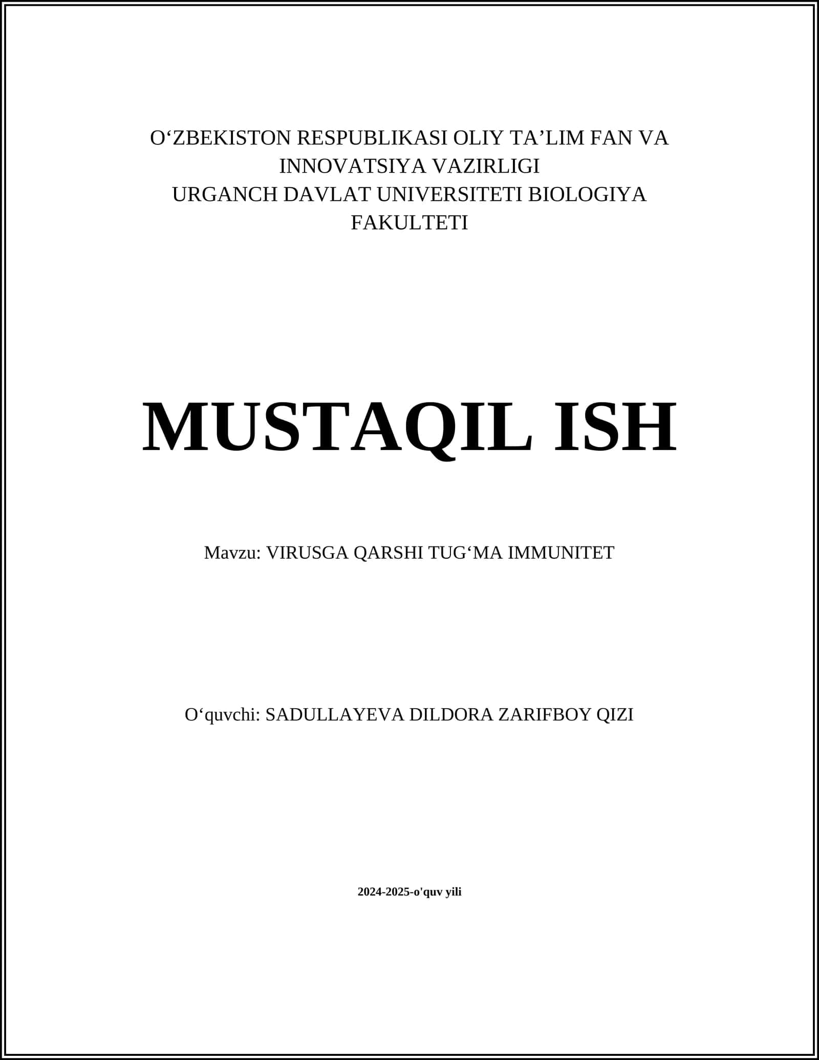 VIRUSGA QARSHI TUGʻMA IMMUNITET