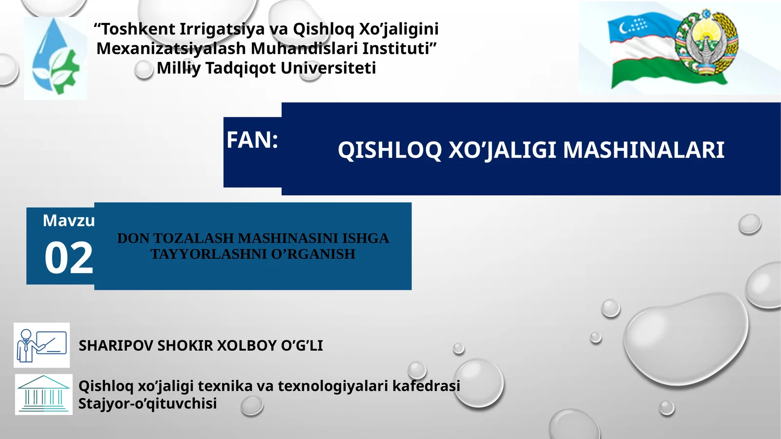 DON TOZALASH MASHINASINI ISHGA TAYYORLASHNI O’RGANISH
