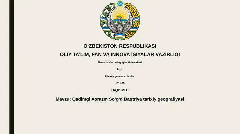Qadimgi Xorazm Soʻgʻ Da Baqtriya tarixiy geografiyasi