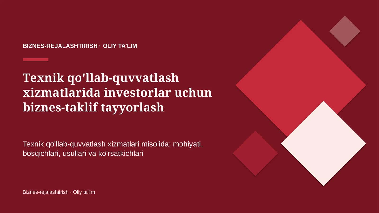 texnik qo'llab quvvatlash xizmatlarida investorlar uchun biznes taklif tayyorlash 3837