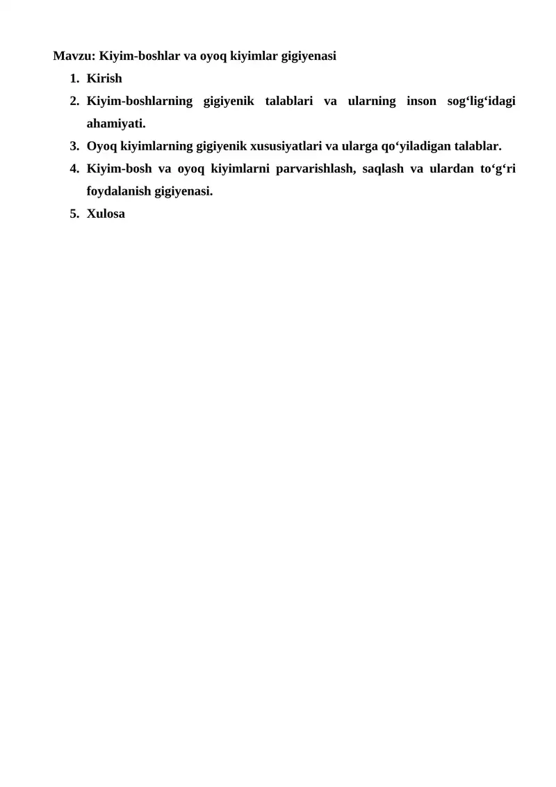 Kiyim-boshlar va oyoq kiyimlar gigiyenasi