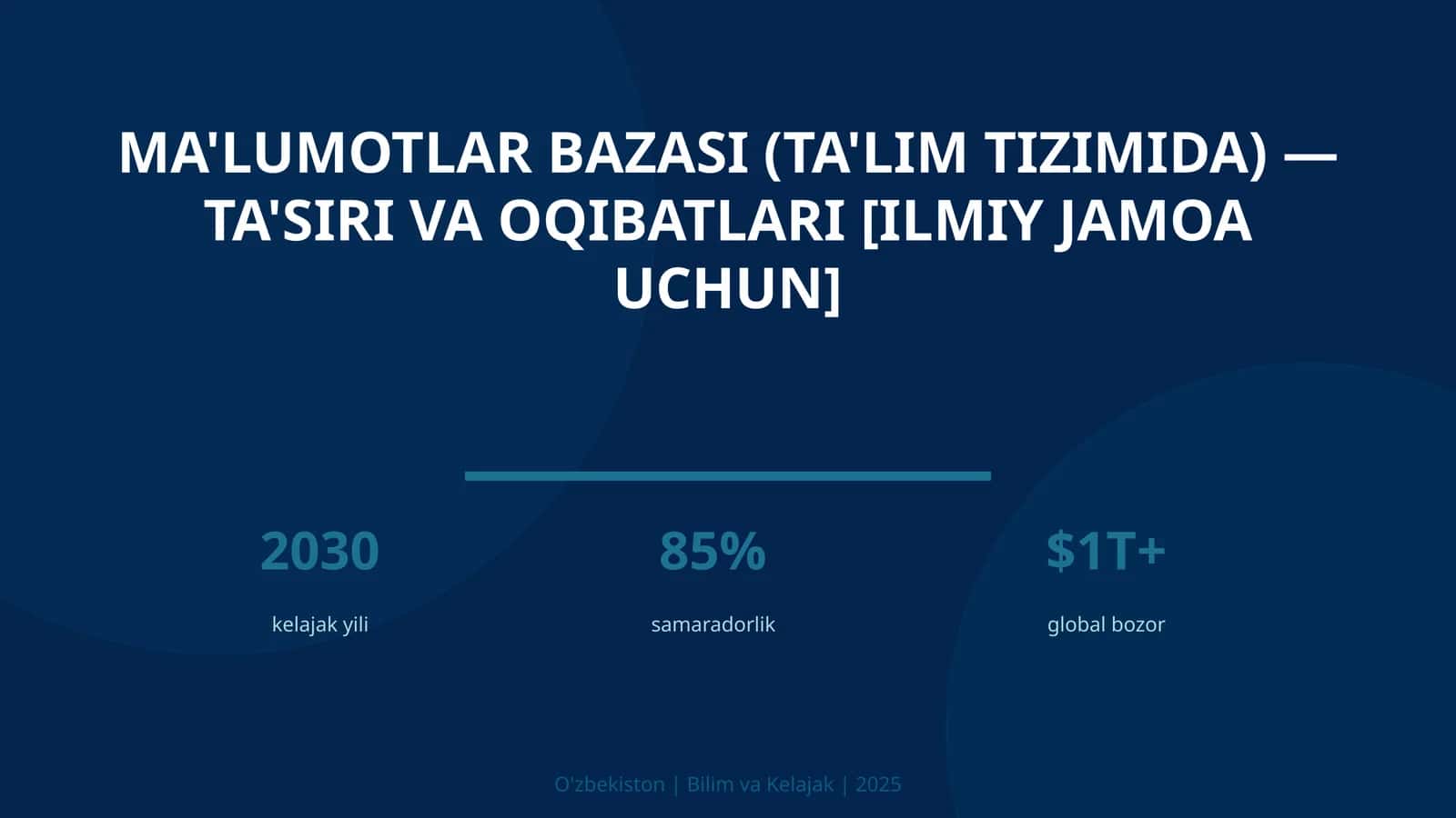 MA'LUMOTLAR BAZASI (TA'LIM TIZIMIDA) — TA'SIRI VA OQIBATLARI [ILMIY JAMOA UCHUN]