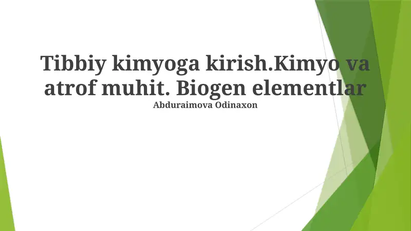 Tibbiy kimyoga kirish