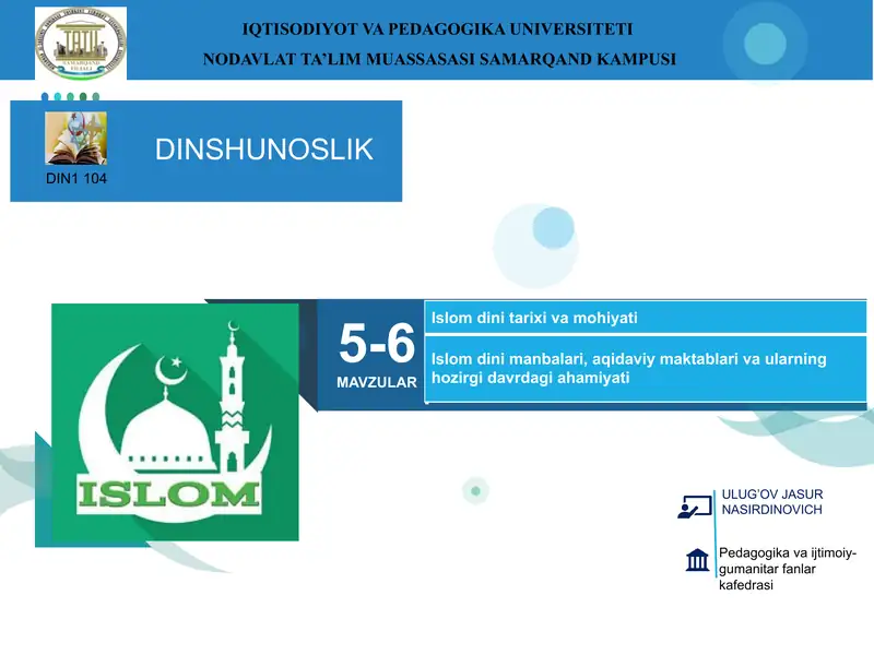 Islom dini tarixi va mohiyati