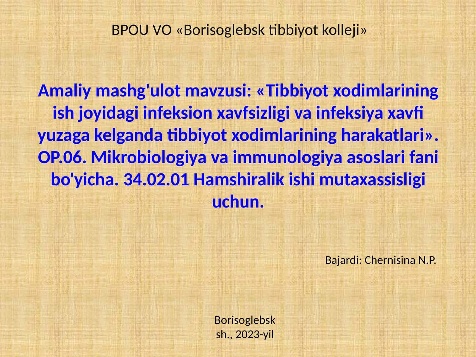 Ish joyida tibbiyot xodimlarining infeksion xavfsizligi