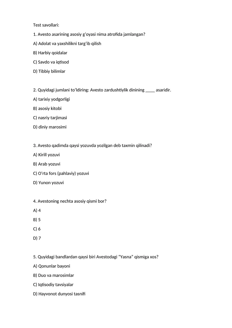 Avesto asarining asosiy g‘oyasi