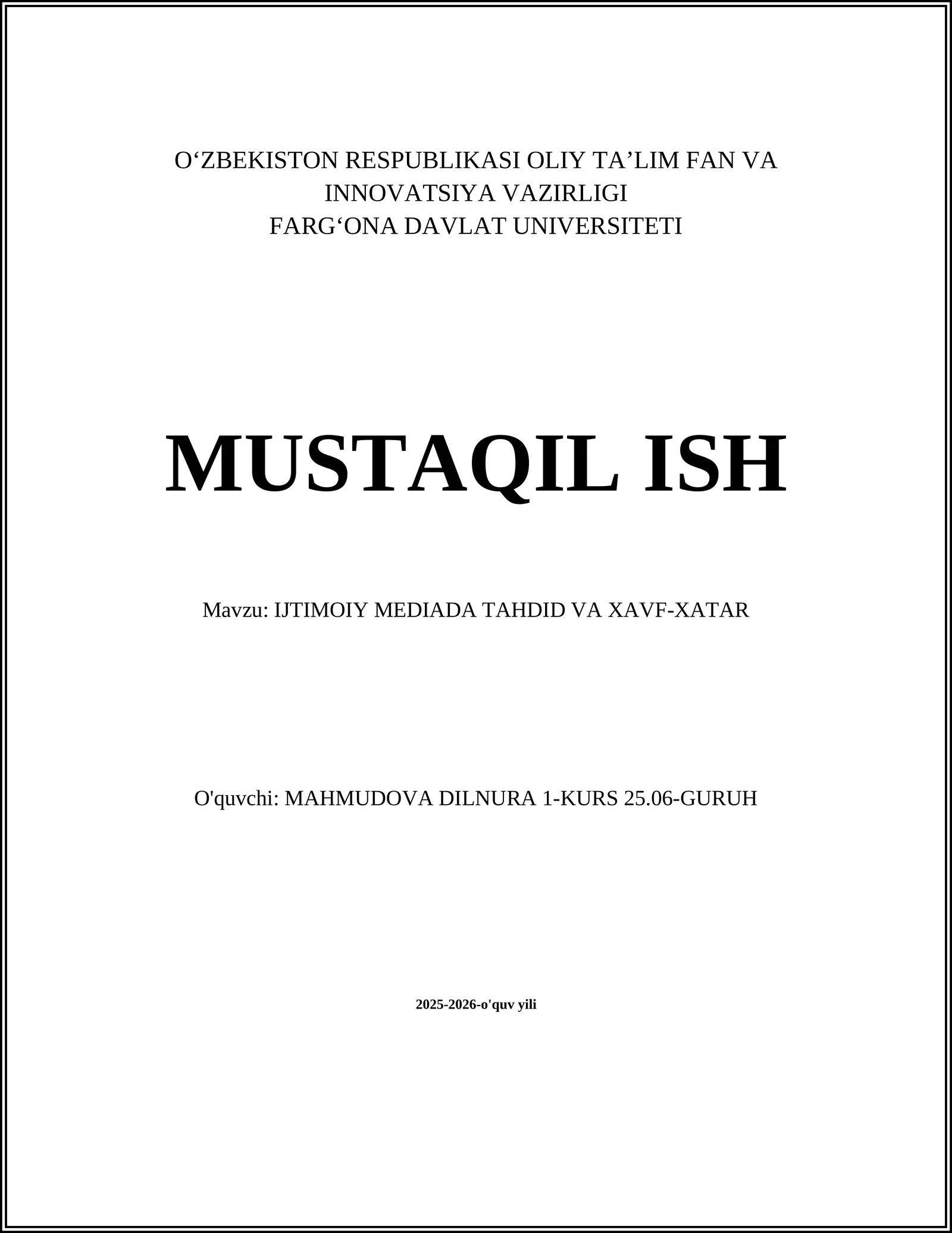 IJTIMOIY MEDIADA TAHDID VA XAVF-XATAR