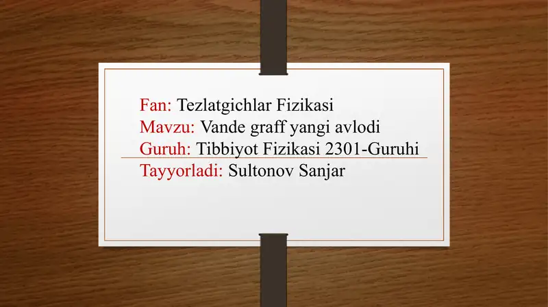Van de graff tezlatkichlari yangi avlodi