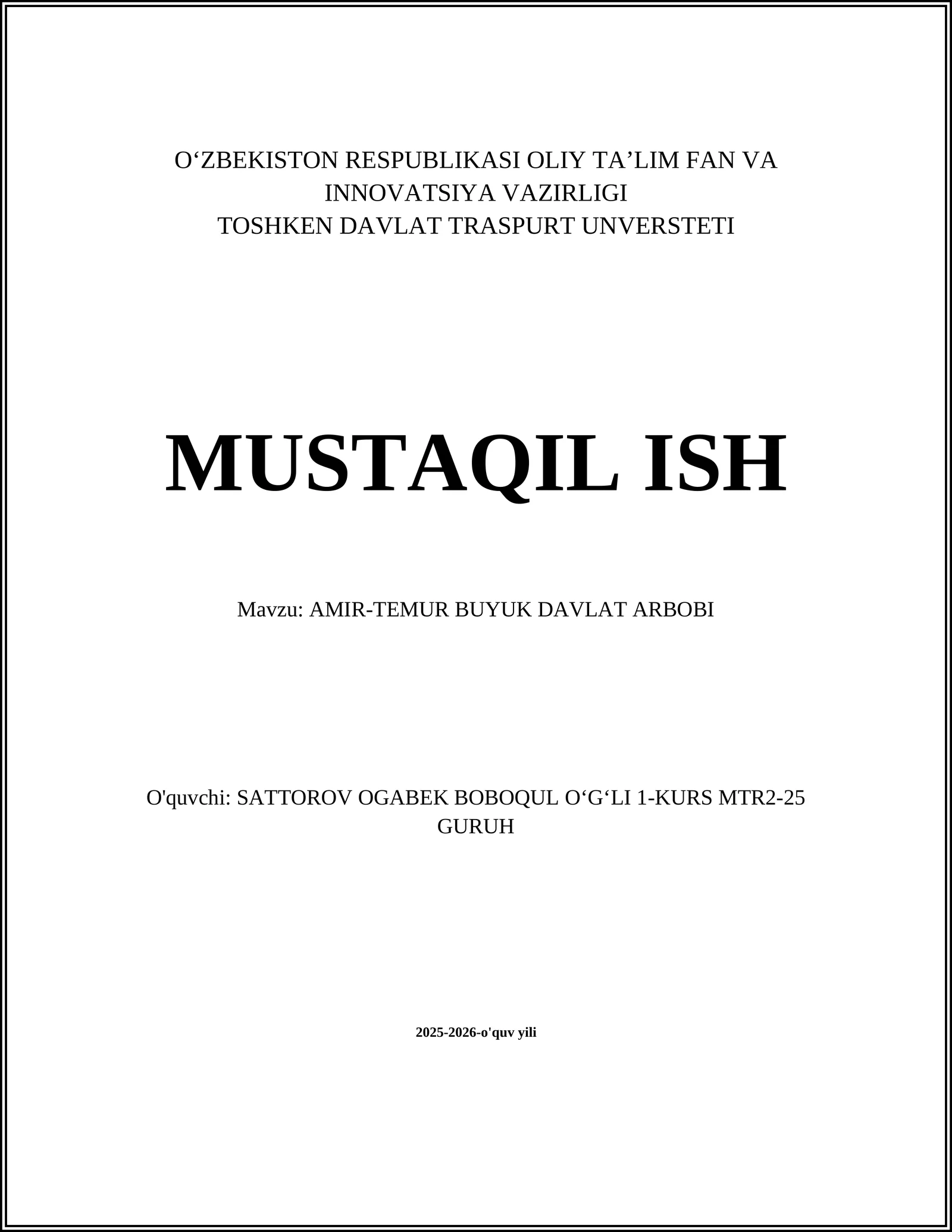 AMIR-TEMUR BUYUK DAVLAT ARBOBI