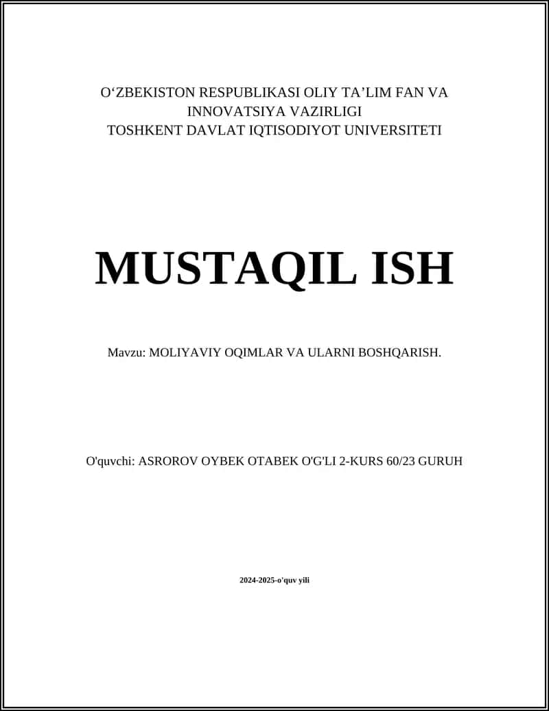 Moliyaviy Oqimlarning Asosiy Tushunchalari