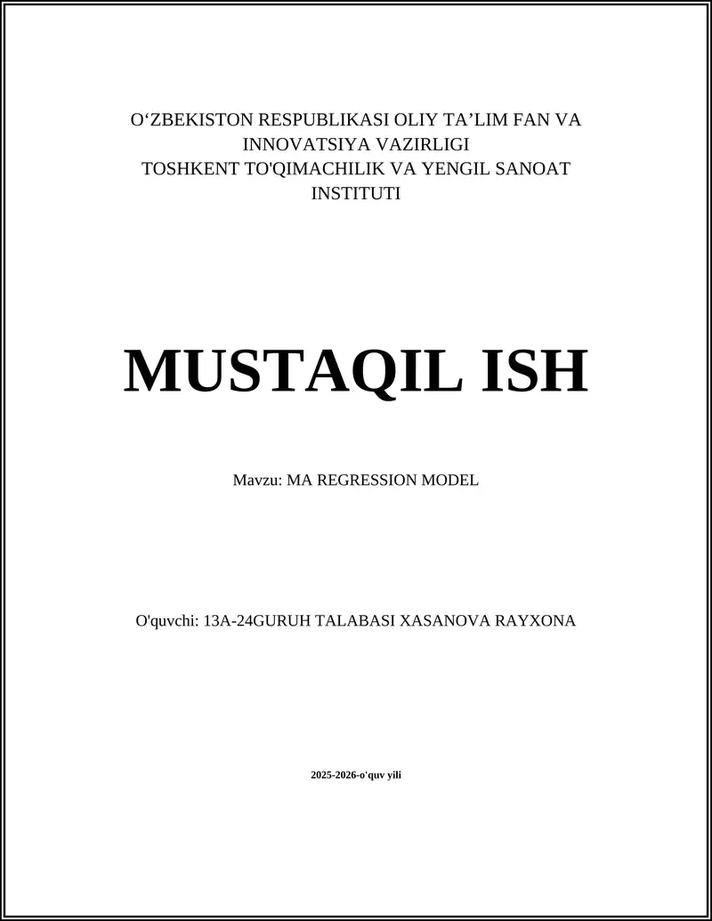 MA REGRESSION MODEL
