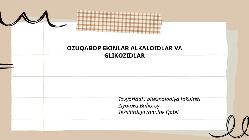 OZUQABOP EKINLAR ALKALOIDLAR VA GLIKOZIDLAR